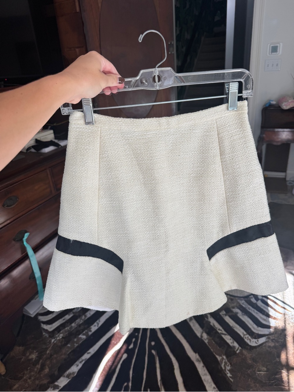 Cream Flared Mini Skirt with Black Trim
